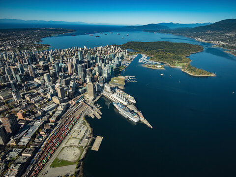 Stock aerial photo of Place Cruise Ship Terminal Vancouver, Canada