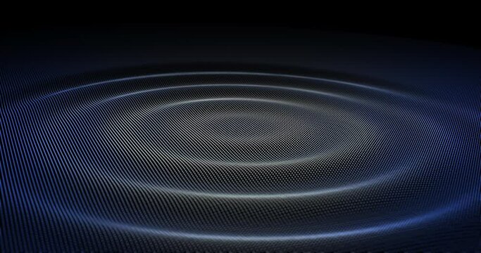 An abstract water animation with ripples forming, made from a grid of dots or particles, over a black background