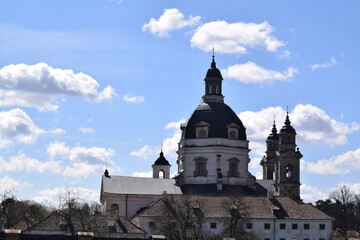 Pazaislis monastery building fragment in summer sky (Kaunas Lithuania) 