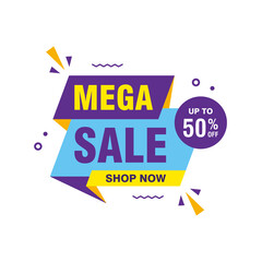 Simple Flat Colorful Mega Sale Banner Isolated on White Background Design, Mega Sale Element Template Vector for Advertising, Social Media, Web Banner