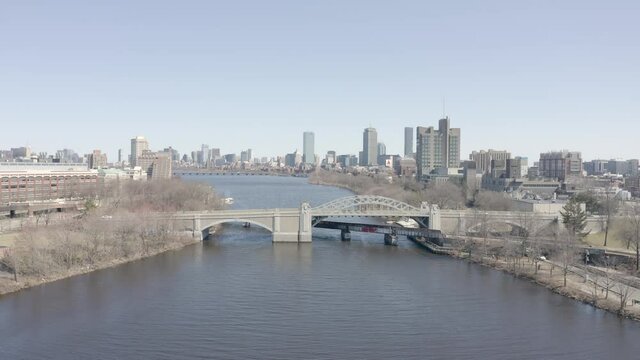 Charles River and Boston cityscape. Boston University bridge. Panoramic view