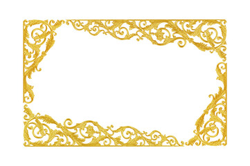 Ornament elements, vintage gold floral metal frame designs isolated on white ,clipping path included.