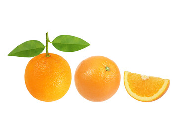 Orange fruit and leaves and Orange with Orange slice isolated on white background,  Clipping path included.