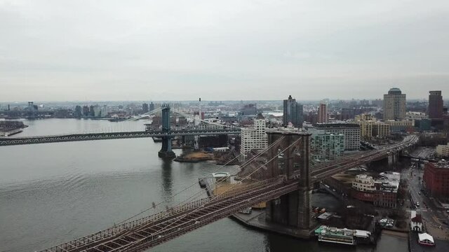 Two Bridges - Manhattan and Brooklyn Bridge and Downtown BK in New York NYC