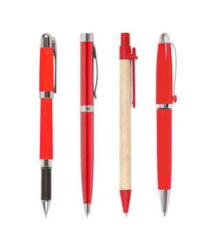 Red Pen Collection Isolated On White,clipping Path Included.