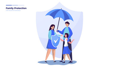 Flat illustration of family life protection by insurance