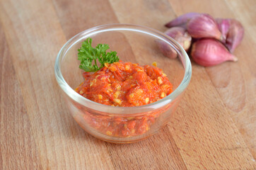 Indonesian Chili sauce or Chili shrimp paste (sambal terasi) , hot spicy and delicious
