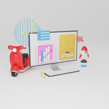 Ilustra&ccedil;&atilde;o Web - Computador e gr&aacute;ficos 3D