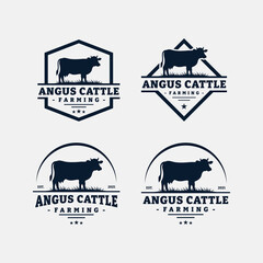 Set of cattle farm logo template design. Vintage black angus badge vector. - obrazy, fototapety, plakaty