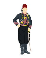 Turkish sailor army uniform. Standing soldier holding a sword.