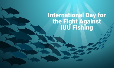Vector illustration, fish school under the sea, as a banner, poster or template International Day for the Fight Against IUU Fishing.