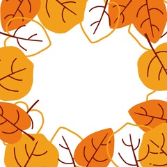Frame with autumn leaves. Vector drawing on an isolated background. Template with space for text and yellow and orange leaves.