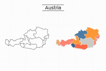 Austria map city vector divided by colorful outline simplicity style. Have 2 versions, black thin line version and colorful version. Both map were on the white background.