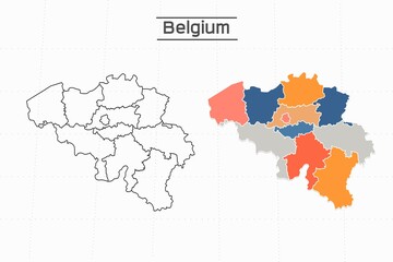 Fototapeta na wymiar Belgium map city vector divided by colorful outline simplicity style. Have 2 versions, black thin line version and colorful version. Both map were on the white background.