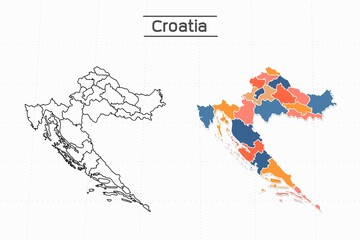 Croatia map city vector divided by colorful outline simplicity style. Have 2 versions, black thin line version and colorful version. Both map were on the white background.