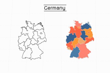 Germany map city vector divided by colorful outline simplicity style. Have 2 versions, black thin line version and colorful version. Both map were on the white background.