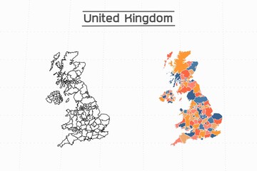 united kingdom map city vector divided by colorful outline simplicity style. Have 2 versions, black thin line version and colorful version. Both map were on the white background.