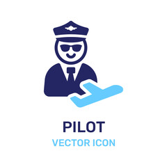 Pilot with aircraft icon vector.