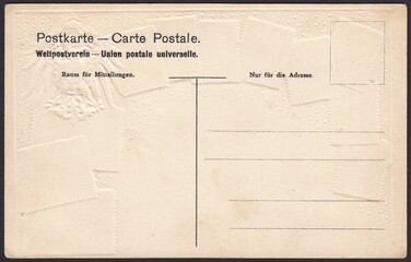Reverse side of vintage postcards. Texture retro cardboard, background. Inscription is in German: place for writing and address only.