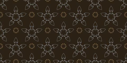 Dark background pattern with decorative ornament on a black background, wallpaper. Seamless pattern, texture. Vector image