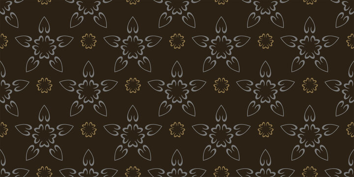 Dark background pattern with decorative ornament on a black background, wallpaper. Seamless pattern, texture. Vector image