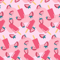 Fruit Popsicles Strawberry Seamless Pattern