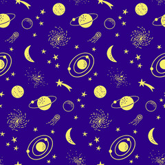 Blue and Yellow Universe Seamless Pattern