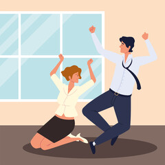 happy businesswoman man