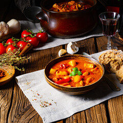 rustic Hungarian goulash soup with paprika