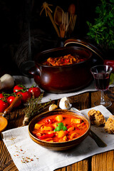 rustic Hungarian goulash soup with paprika