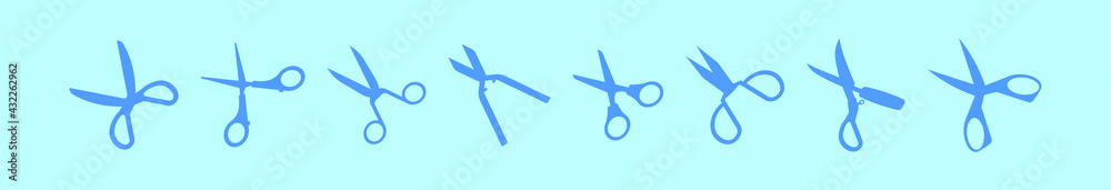 Wall mural set of scissors cartoon icon design template with various models. vector illustration isolated on blue background