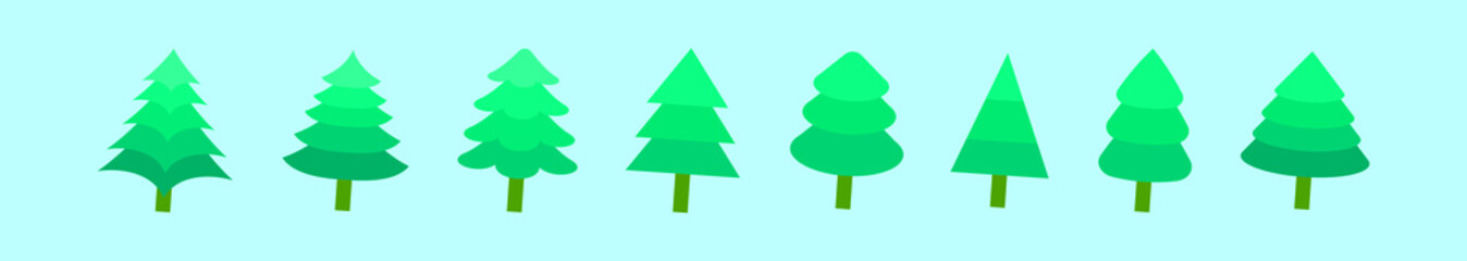 set of Christmas tree cartoon icon design template with various models. vector illustration isolated on blue background