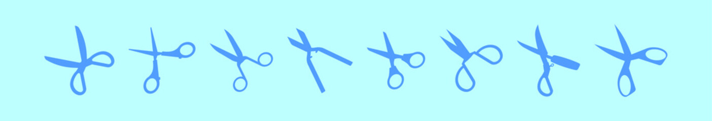 set of scissors cartoon icon design template with various models. vector illustration isolated on blue background