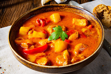 rustic Hungarian goulash soup with paprika
