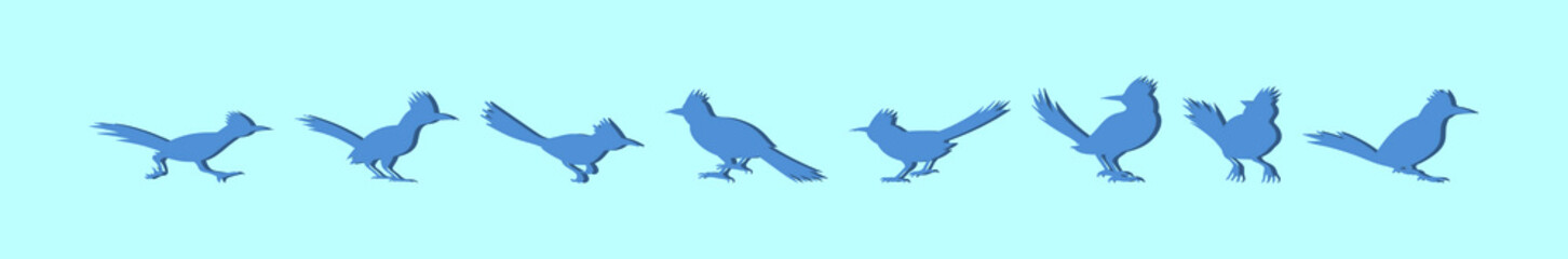set of roadrunner cartoon icon design template with various models. vector illustration isolated on blue background