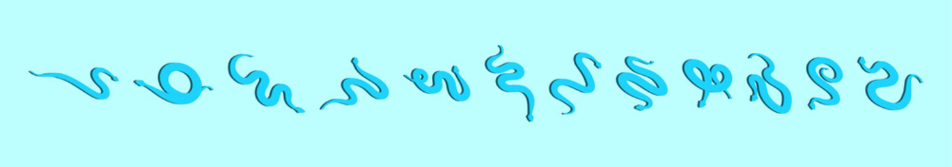 set of rattle snake cartoon icon design template with various models. vector illustration isolated on blue background