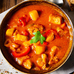 rustic Hungarian goulash soup with paprika