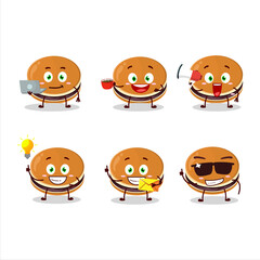 Dorayaki cartoon character with various types of business emoticons