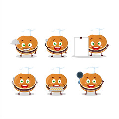 Cartoon character of dorayaki with various chef emoticons