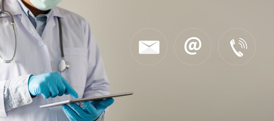 doctor  show plese Contact Us line contact hand telephone  email address on Website page contact us or e-mail