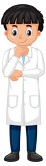 A boy cartoon character wearing laboratory coat