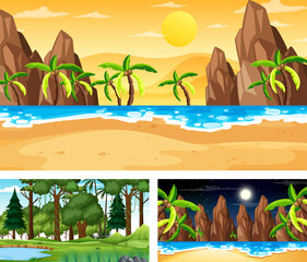 Set of different nature landscape scenes