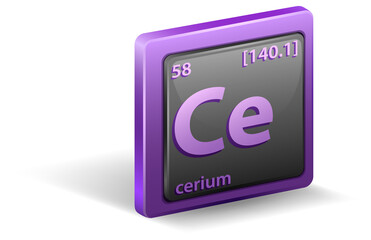 Cerium chemical element. Chemical symbol with atomic number and atomic mass.