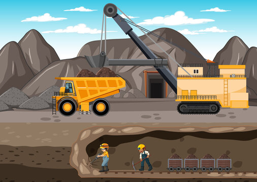 Landscape of coal mining with underground scene