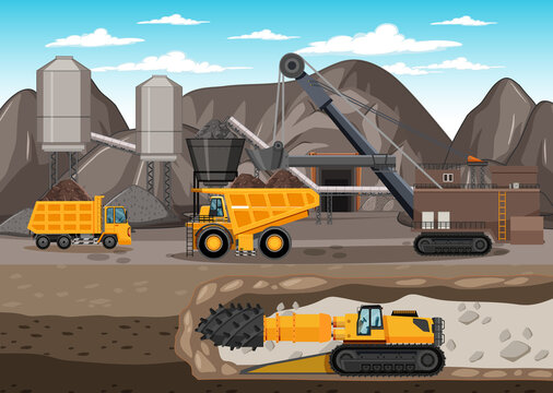 Landscape of coal mining with underground scene