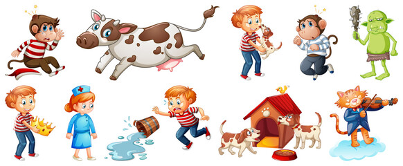 Set of different nursery rhyme character isolated on white background