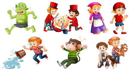 Fototapeta na wymiar Set of different nursery rhyme character isolated on white background