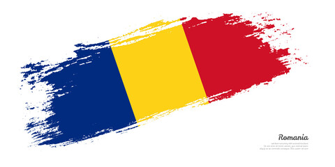 Hand painted brush flag of Romania country with stylish flag on white background - obrazy, fototapety, plakaty