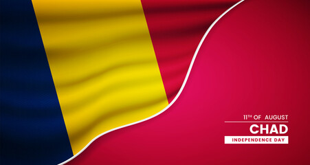 Abstract independence day of Chad background with elegant fabric flag and typographic illustration