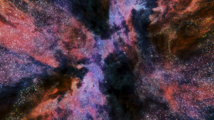 Naklejka na ściany i meble 3d-render of nebula with stars and colorful clouds, a background for not realistic fictional space illustrations or product backdrops 
